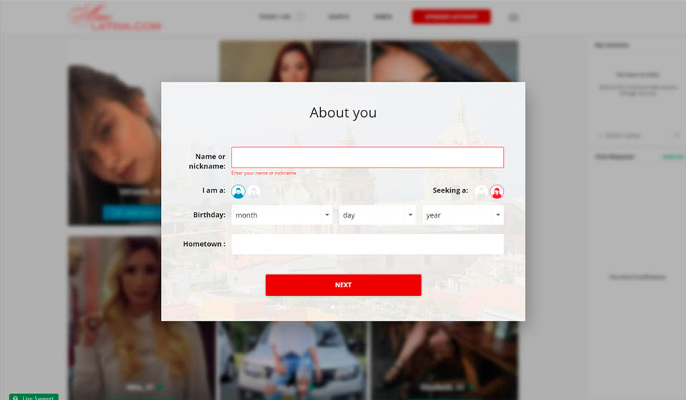 Registration & Profile AmoLatina
