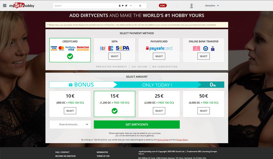 Způsob platby MyDirtyHobby